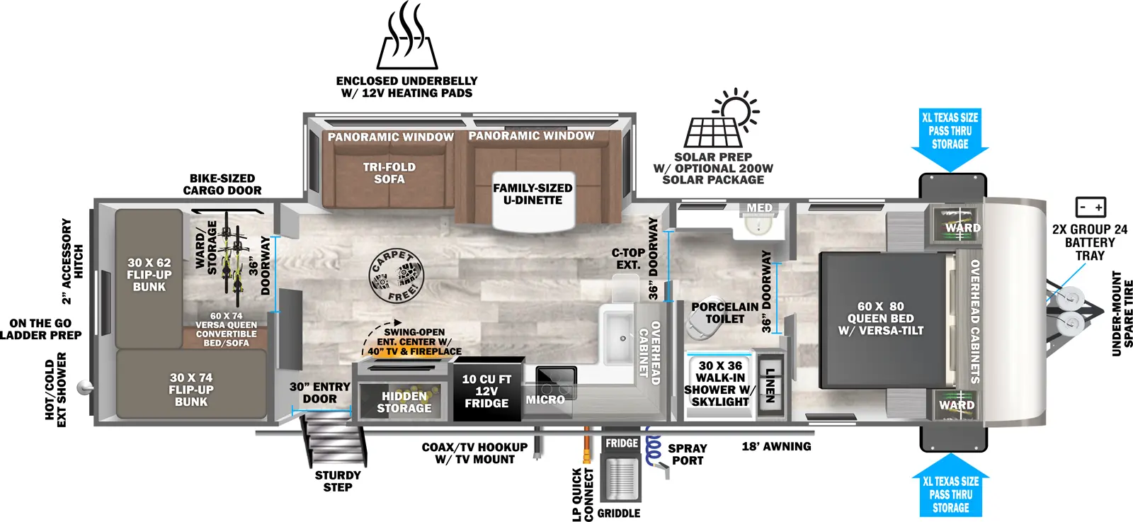 Heritage Glen Travel Trailers 29XBHL Floorplan